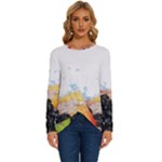 Variety Of Fruit Water Berry Food Splash Kiwi Grape Long Sleeve Crew Neck Pullover Top