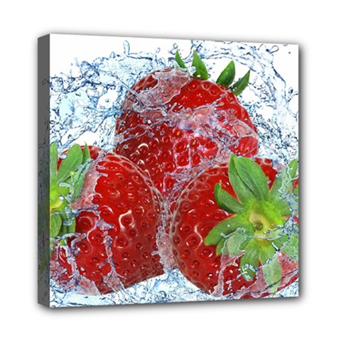 Red Strawberries Water Squirt Strawberry Fresh Splash Drops Mini Canvas 8  x 8  (Stretched) from ArtsNow.com