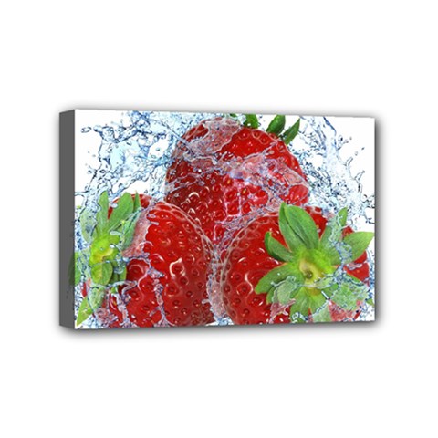 Red Strawberries Water Squirt Strawberry Fresh Splash Drops Mini Canvas 6  x 4  (Stretched) from ArtsNow.com