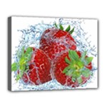 Red Strawberries Water Squirt Strawberry Fresh Splash Drops Canvas 14  x 11  (Stretched)