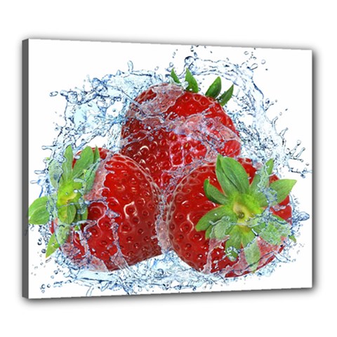 Red Strawberries Water Squirt Strawberry Fresh Splash Drops Canvas 24  x 20  (Stretched) from ArtsNow.com