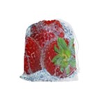 Red Strawberries Water Squirt Strawberry Fresh Splash Drops Drawstring Pouch (Large)