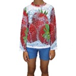 Red Strawberries Water Squirt Strawberry Fresh Splash Drops Kids  Long Sleeve Swimwear