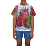 Red Strawberries Water Squirt Strawberry Fresh Splash Drops Kids  Short Sleeve Swimwear