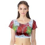 Red Strawberries Water Squirt Strawberry Fresh Splash Drops Short Sleeve Crop Top