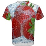 Red Strawberries Water Squirt Strawberry Fresh Splash Drops Men s Cotton Tee