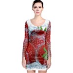 Red Strawberries Water Squirt Strawberry Fresh Splash Drops Long Sleeve Bodycon Dress