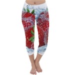 Red Strawberries Water Squirt Strawberry Fresh Splash Drops Capri Winter Leggings 