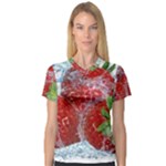 Red Strawberries Water Squirt Strawberry Fresh Splash Drops V-Neck Sport Mesh Tee