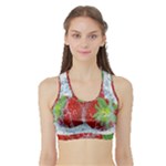 Red Strawberries Water Squirt Strawberry Fresh Splash Drops Sports Bra with Border