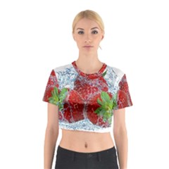 Red Strawberries Water Squirt Strawberry Fresh Splash Drops Cotton Crop Top from ArtsNow.com