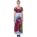 Red Strawberries Water Squirt Strawberry Fresh Splash Drops High Waist Short Sleeve Maxi Dress