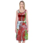 Red Strawberries Water Squirt Strawberry Fresh Splash Drops Midi Sleeveless Dress