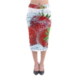 Red Strawberries Water Squirt Strawberry Fresh Splash Drops Midi Pencil Skirt