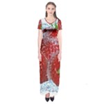 Red Strawberries Water Squirt Strawberry Fresh Splash Drops Short Sleeve Maxi Dress