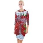 Red Strawberries Water Squirt Strawberry Fresh Splash Drops Quarter Sleeve Hood Bodycon Dress