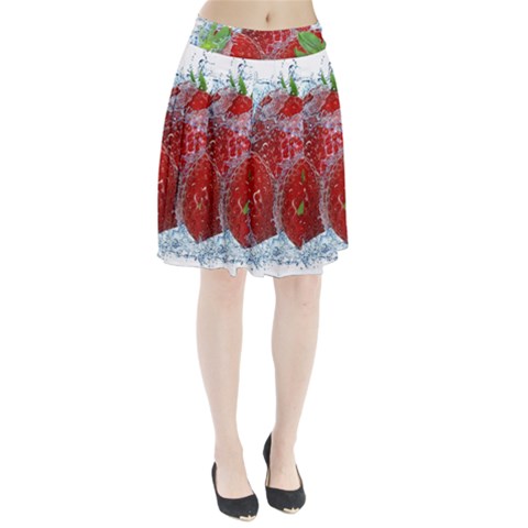 Red Strawberries Water Squirt Strawberry Fresh Splash Drops Pleated Skirt from ArtsNow.com