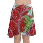 Red Strawberries Water Squirt Strawberry Fresh Splash Drops Chiffon Wrap Front Skirt