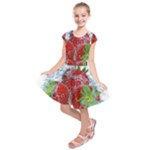 Red Strawberries Water Squirt Strawberry Fresh Splash Drops Kids  Short Sleeve Dress