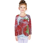 Red Strawberries Water Squirt Strawberry Fresh Splash Drops Kids  Long Sleeve Tee