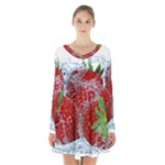 Red Strawberries Water Squirt Strawberry Fresh Splash Drops Long Sleeve Velvet V-neck Dress