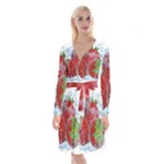 Red Strawberries Water Squirt Strawberry Fresh Splash Drops Long Sleeve Velvet Front Wrap Dress