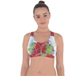 Red Strawberries Water Squirt Strawberry Fresh Splash Drops Cross String Back Sports Bra