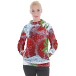 Red Strawberries Water Squirt Strawberry Fresh Splash Drops Women s Hooded Pullover