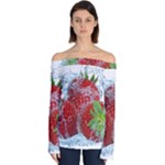 Red Strawberries Water Squirt Strawberry Fresh Splash Drops Off Shoulder Long Sleeve Top