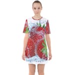 Red Strawberries Water Squirt Strawberry Fresh Splash Drops Sixties Short Sleeve Mini Dress