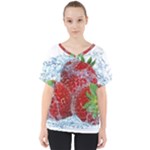 Red Strawberries Water Squirt Strawberry Fresh Splash Drops V-Neck Dolman Drape Top