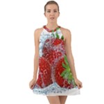 Red Strawberries Water Squirt Strawberry Fresh Splash Drops Halter Tie Back Chiffon Dress