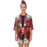 Red Strawberries Water Squirt Strawberry Fresh Splash Drops Open Front Chiffon Kimono