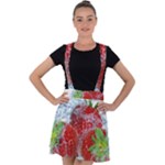 Red Strawberries Water Squirt Strawberry Fresh Splash Drops Velvet Suspender Skater Skirt