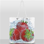 Red Strawberries Water Squirt Strawberry Fresh Splash Drops Full Print Rope Handle Tote (Large)