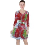 Red Strawberries Water Squirt Strawberry Fresh Splash Drops Quarter Sleeve Ruffle Waist Dress