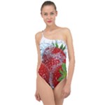 Red Strawberries Water Squirt Strawberry Fresh Splash Drops Classic One Shoulder Swimsuit