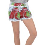 Red Strawberries Water Squirt Strawberry Fresh Splash Drops Women s Velour Lounge Shorts