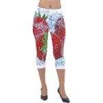 Red Strawberries Water Squirt Strawberry Fresh Splash Drops Lightweight Velour Capri Leggings 