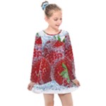 Red Strawberries Water Squirt Strawberry Fresh Splash Drops Kids  Long Sleeve Dress