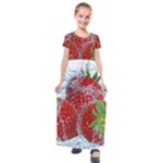 Red Strawberries Water Squirt Strawberry Fresh Splash Drops Kids  Short Sleeve Maxi Dress