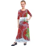 Red Strawberries Water Squirt Strawberry Fresh Splash Drops Kids  Quarter Sleeve Maxi Dress