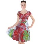 Red Strawberries Water Squirt Strawberry Fresh Splash Drops Cap Sleeve Midi Dress