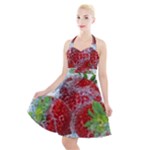 Red Strawberries Water Squirt Strawberry Fresh Splash Drops Halter Party Swing Dress 