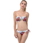 Red Strawberries Water Squirt Strawberry Fresh Splash Drops Twist Bandeau Bikini Set