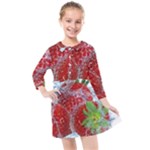 Red Strawberries Water Squirt Strawberry Fresh Splash Drops Kids  Quarter Sleeve Shirt Dress