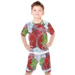 Red Strawberries Water Squirt Strawberry Fresh Splash Drops Kids  Tee and Shorts Set