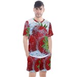 Red Strawberries Water Squirt Strawberry Fresh Splash Drops Men s Mesh Tee and Shorts Set