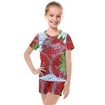 Red Strawberries Water Squirt Strawberry Fresh Splash Drops Kids  Mesh Tee and Shorts Set