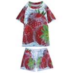 Red Strawberries Water Squirt Strawberry Fresh Splash Drops Kids  Swim Tee and Shorts Set